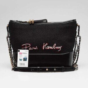 Chanel Black Wool/Leather Paris-Hamburg Medium Gabrielle Hobo Bag